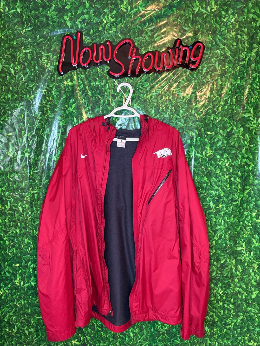 Nike Red Razorbacks Lightweight Hooded Windbreaker Jacket